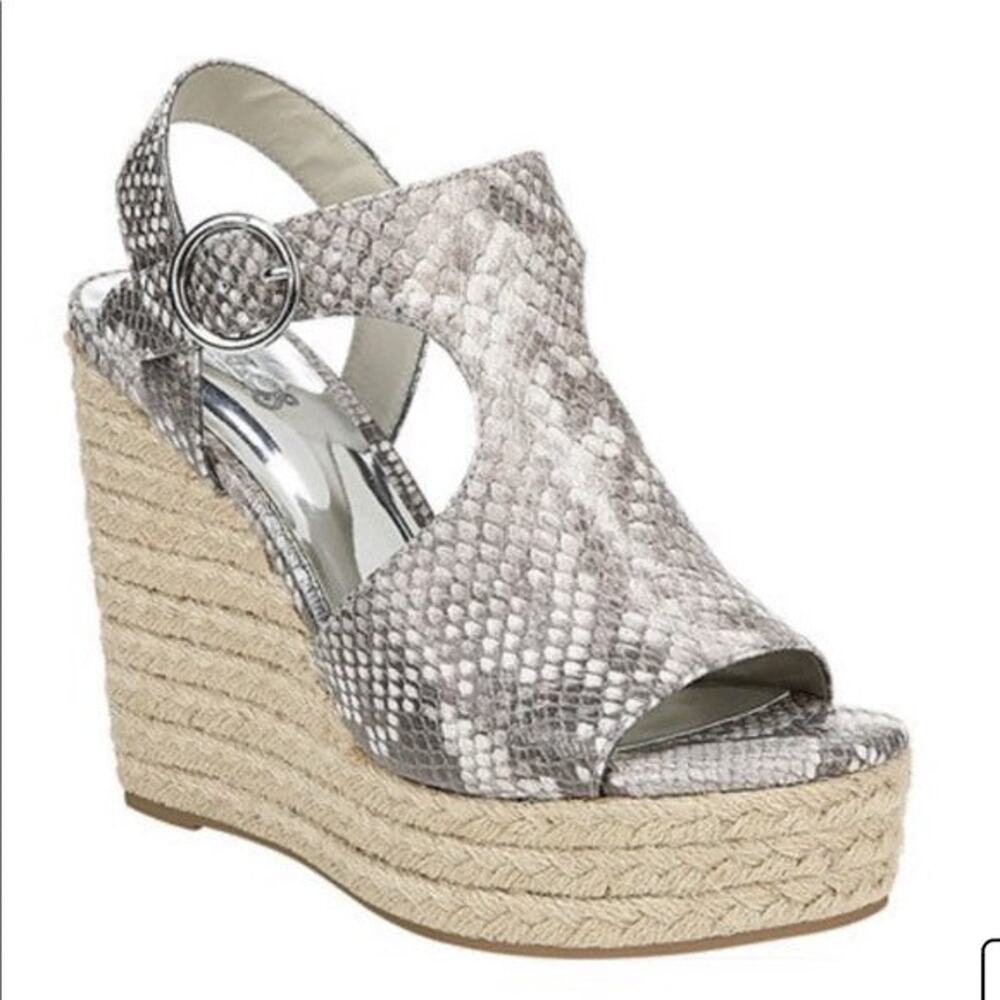 New! Carlos Santana Snake Embossed Ankle Strap Espadrille Wedge Sandals